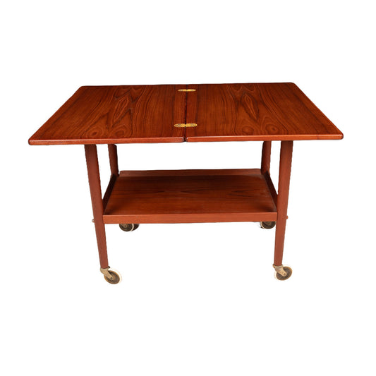 Grete Jalk for Poul Jeppesen Teak Expandable Serving Cart 1950s MCM Mid Century Danish Modern Unique Piece Small Footprint