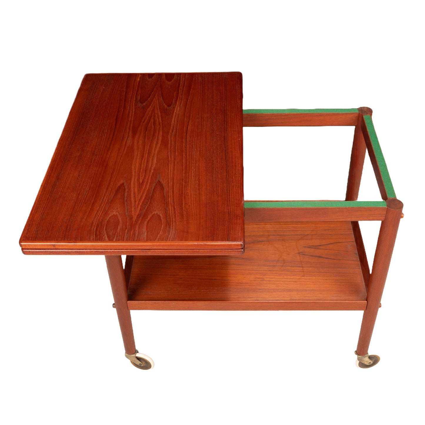 Grete Jalk for Poul Jeppesen Teak Expandable Serving Cart 1950s MCM Mid Century Danish Modern Unique Piece Small Footprint