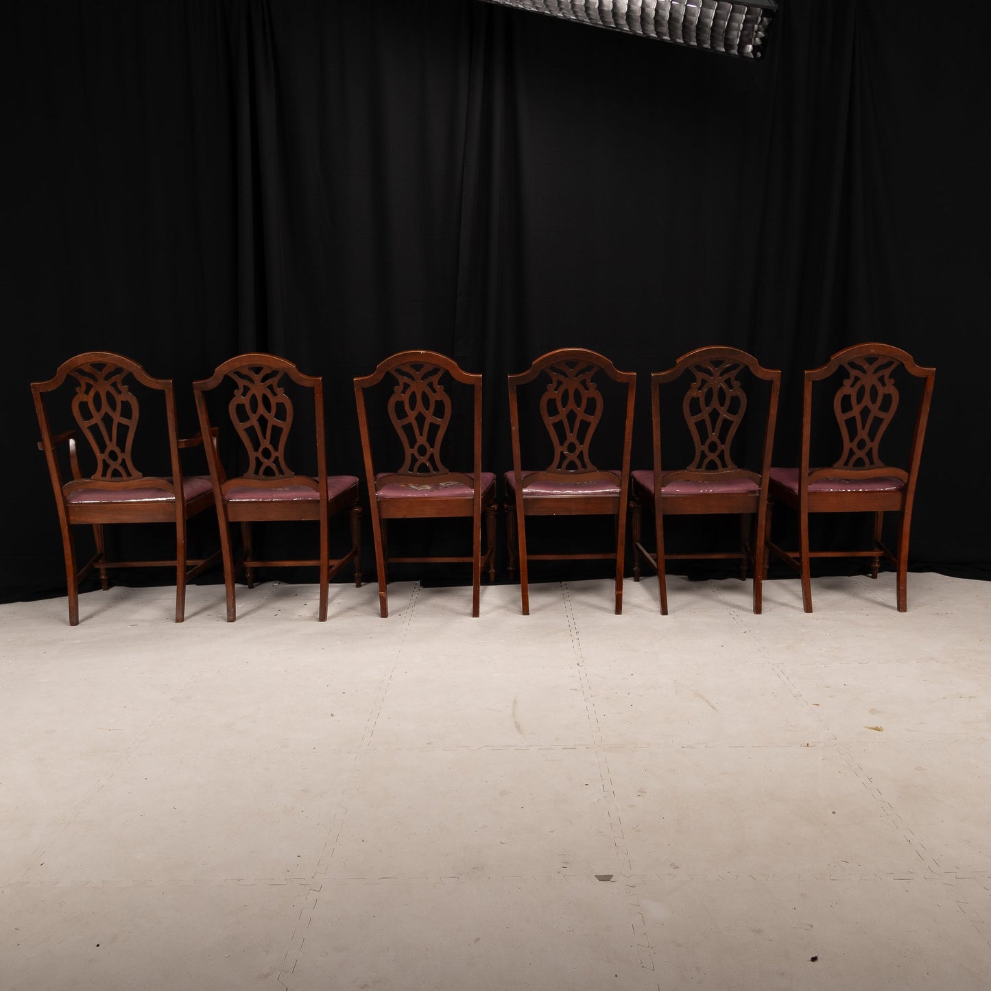 1920s Bernhardt Antique American Mahogany Chippendale Dining Chairs W/ Needlepoint Covers