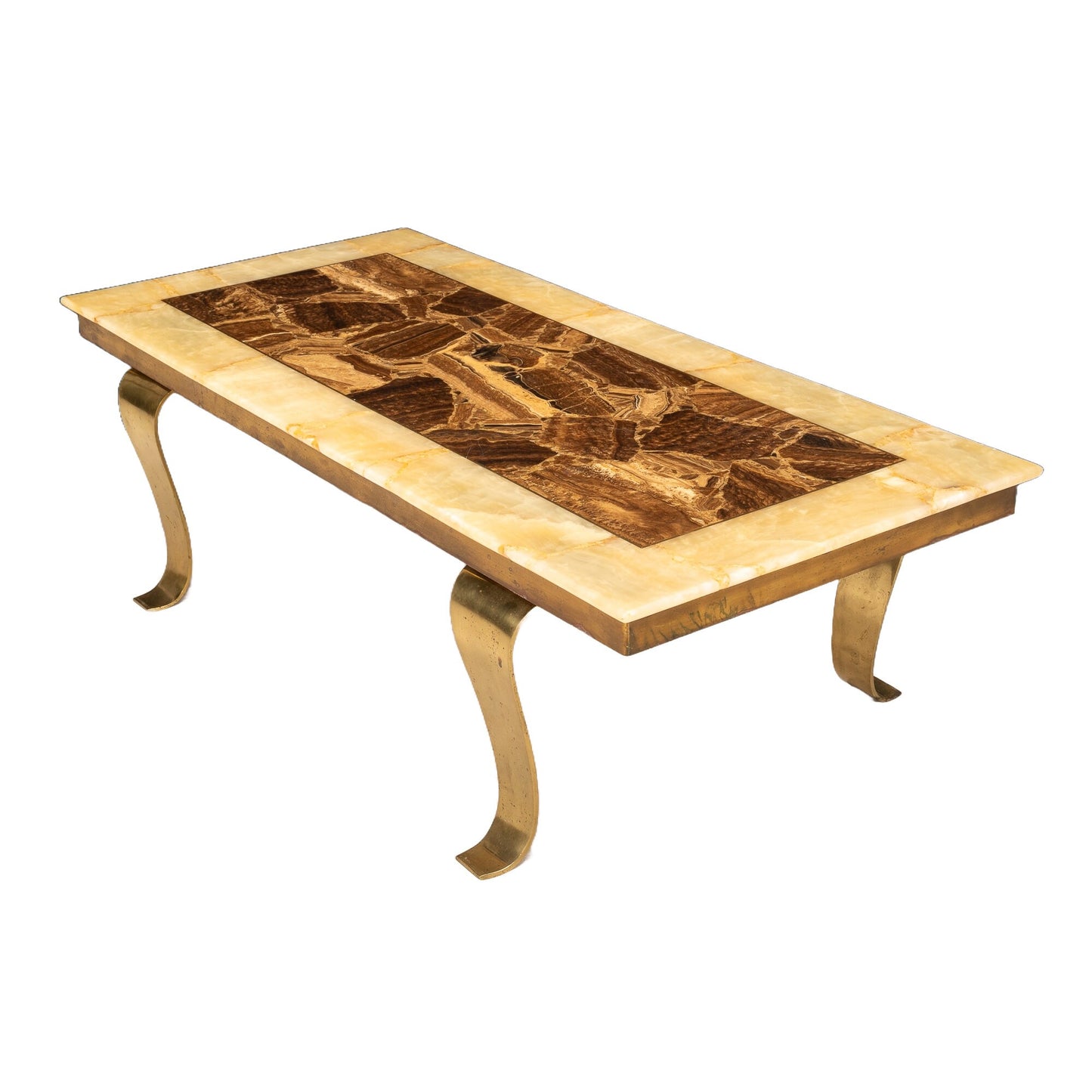 Arturo Pani for Muller Brass and Alabaster Mid-Century Modern Coffee Table - Onyx Mosaic Mexico Vintage 1970s