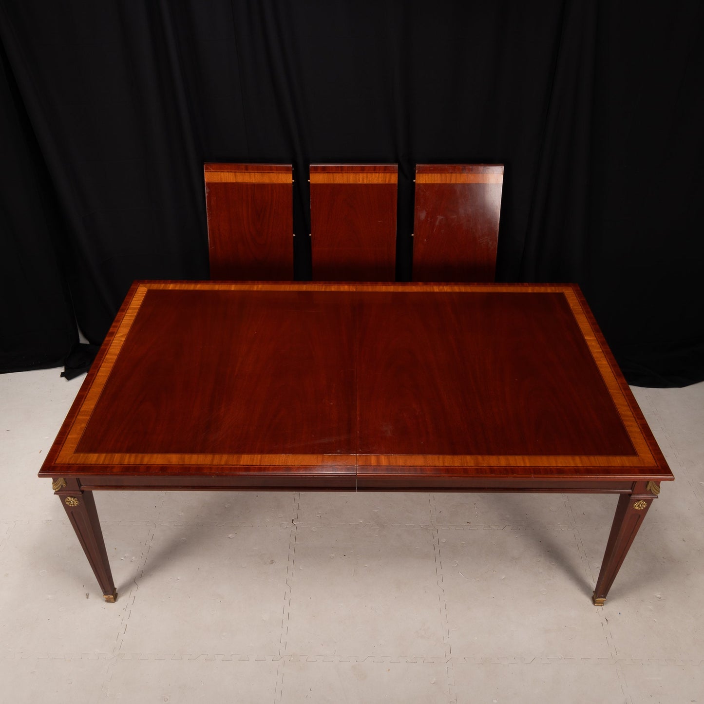 Vintage Kindel National Trust Mahogany Extension Banquet Dining Table W/ Brass Accents - Elegant American Luxury