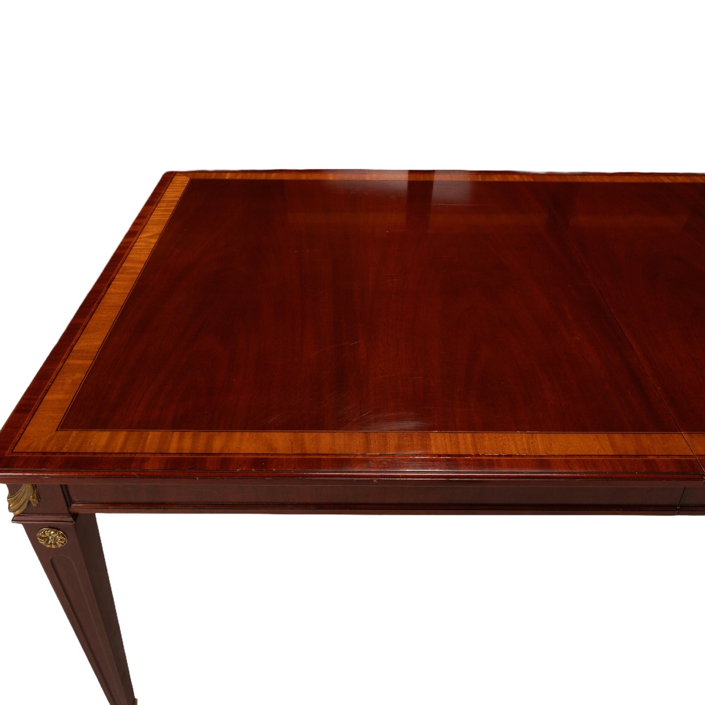 Vintage Kindel National Trust Mahogany Extension Banquet Dining Table W/ Brass Accents - Elegant American Luxury