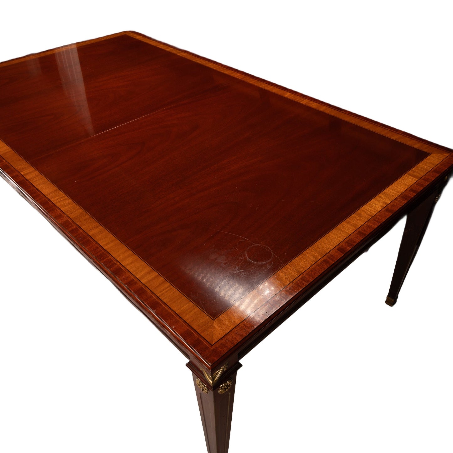 Vintage Kindel National Trust Mahogany Extension Banquet Dining Table W/ Brass Accents - Elegant American Luxury