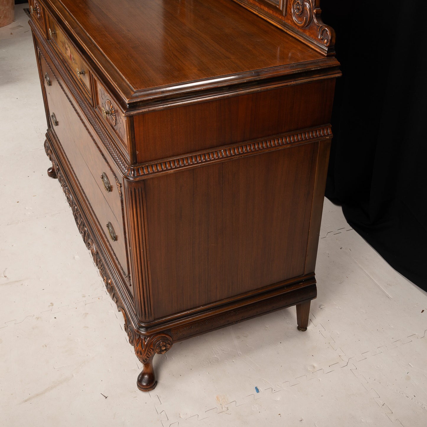 Mid 20th Century Berkey & Gay Louis XVI French Burled Walnut Dresser Chest and Mirror - Gorgeous Intricate Detail