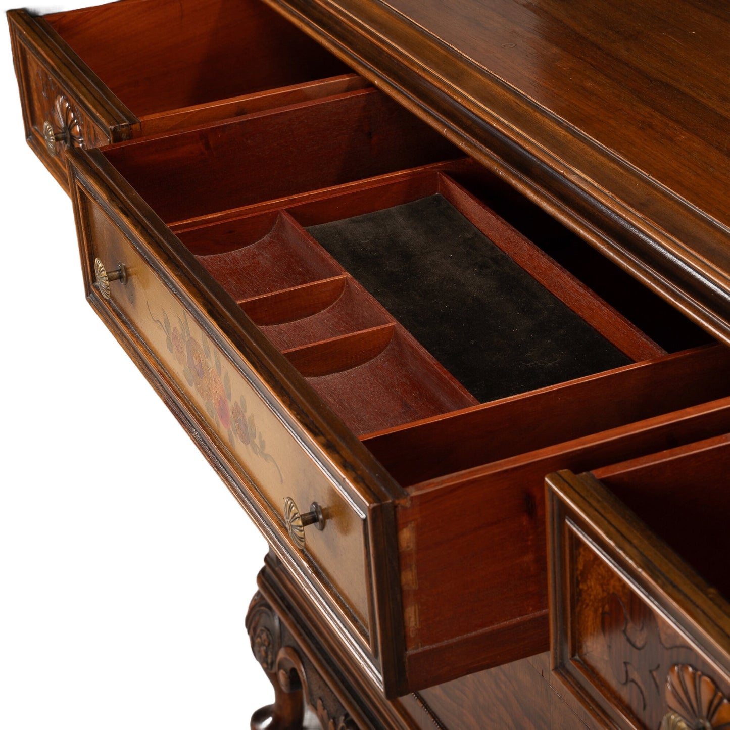 Mid 20th Century Berkey & Gay Louis XVI French Burled Walnut Dresser Chest and Mirror - Gorgeous Intricate Detail