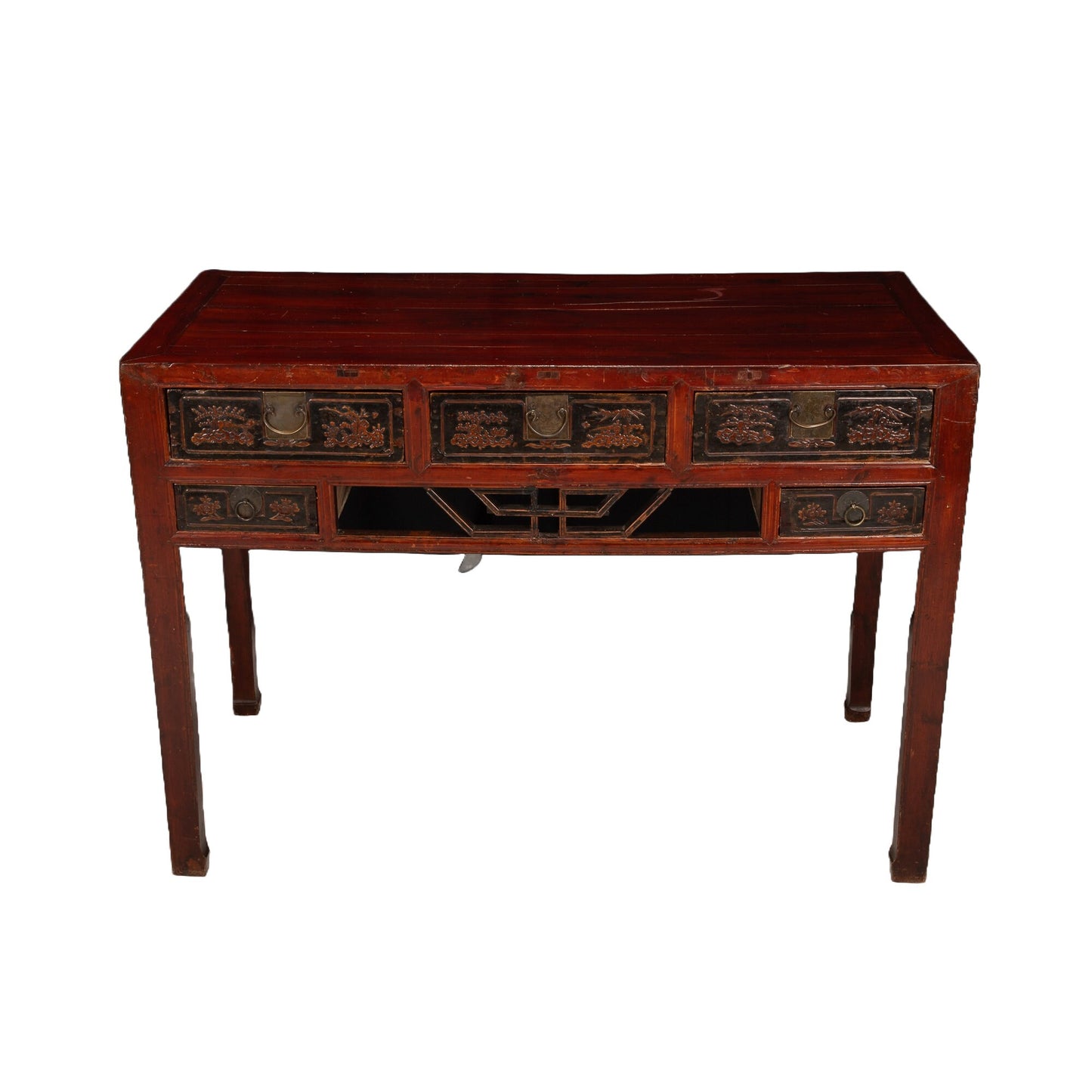 19th Century Chinese Antique Carved Red Lacquered Zhejiang Writing Desk - 150+ years old , Survivor!
