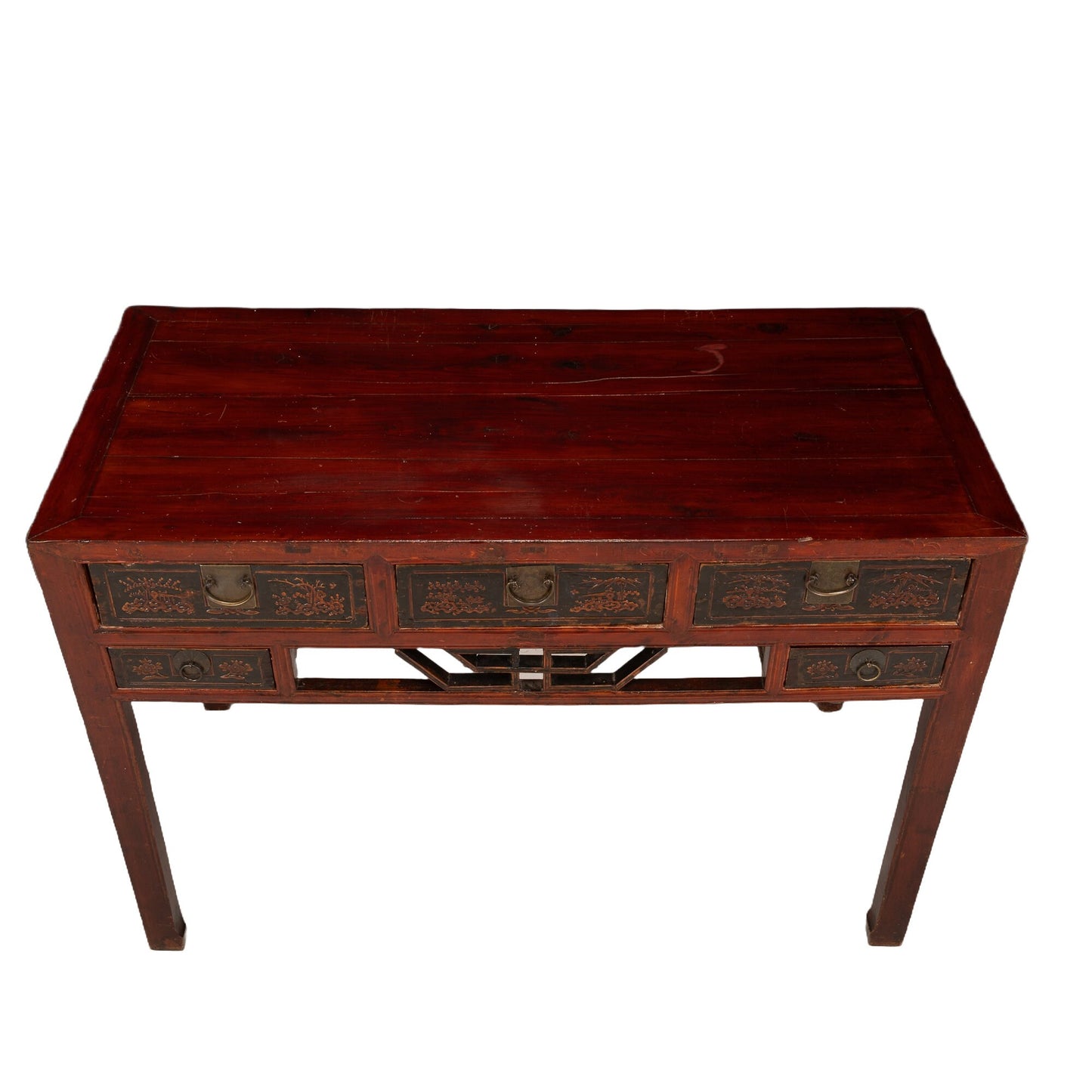 19th Century Chinese Antique Carved Red Lacquered Zhejiang Writing Desk - 150+ years old , Survivor!