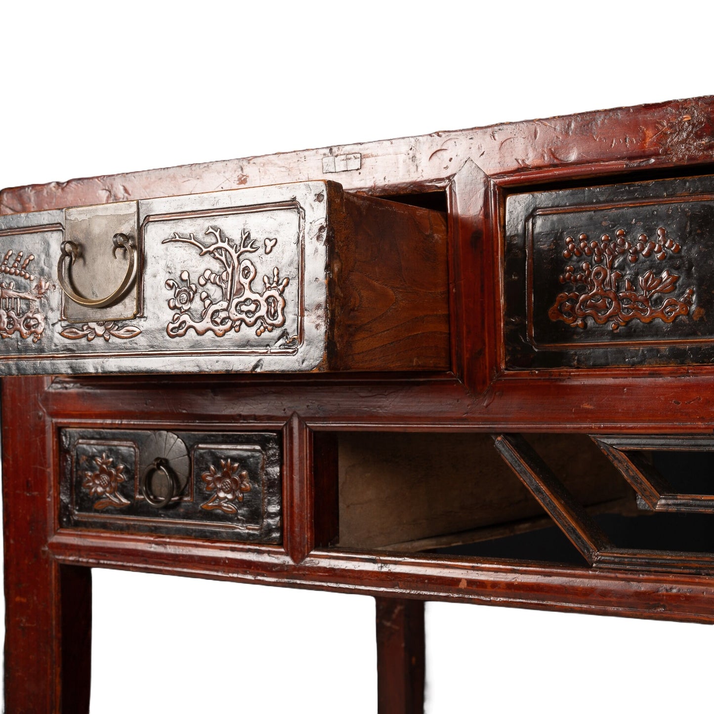 19th Century Chinese Antique Carved Red Lacquered Zhejiang Writing Desk - 150+ years old , Survivor!