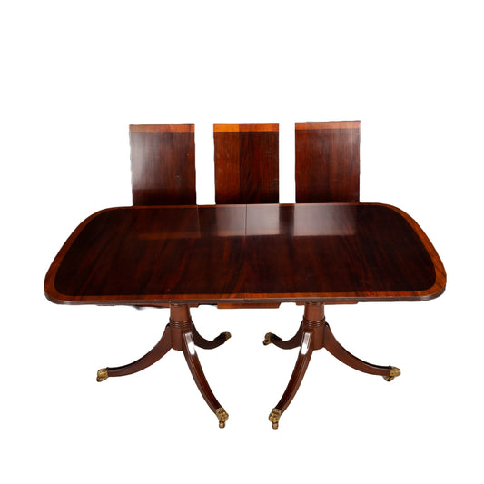 Stickley Georgian Mahogany Double Pedestal Extension Dining Table - Seats 12+ , Brass Claw Footed - Regency Style