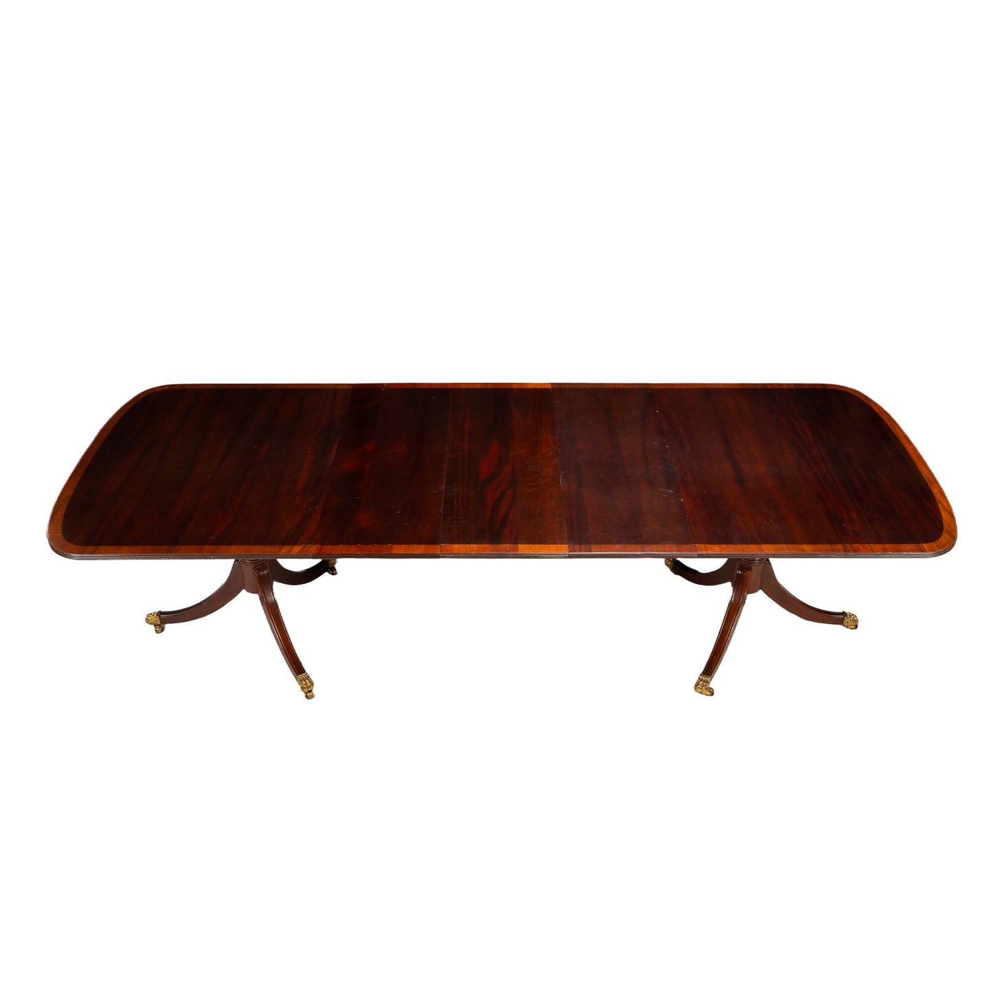 Stickley Georgian Mahogany Double Pedestal Extension Dining Table - Seats 12+ , Brass Claw Footed - Regency Style