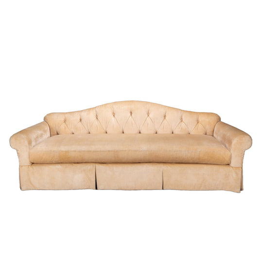 Baker Furniture Golden Beige Tufted Chesterfield Velvet Long Sofa Beautiful! High End Luxury Couch USA Shipping Available