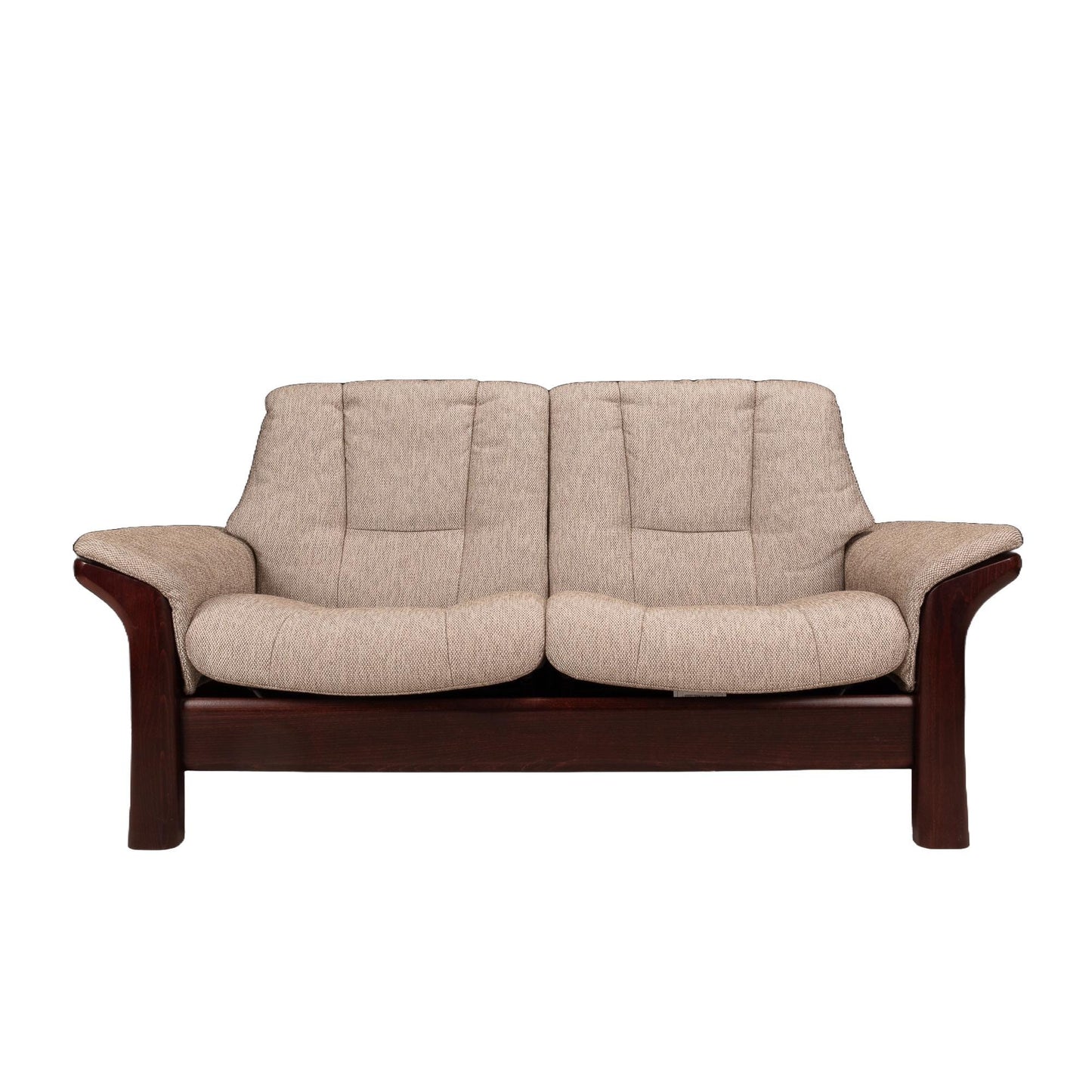 Ekornes Stressless Buckingham Reclining Loveseat Sofa W/ Rosewood Hue Frame in Woven Boucle Fabric Made in Norway , USA Shipping Available
