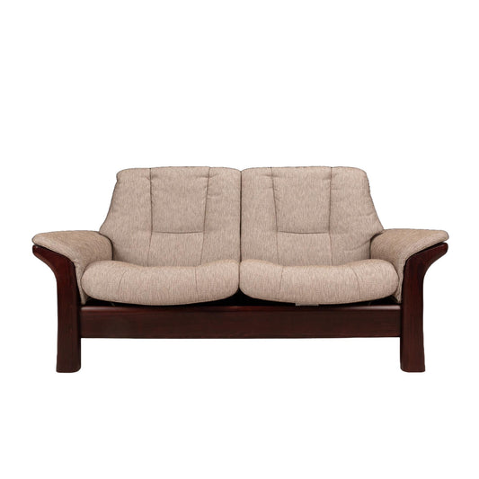 Ekornes Stressless Buckingham Reclining Loveseat Sofa W/ Rosewood Hue Frame in Woven Boucle Fabric Made in Norway , USA Shipping Available