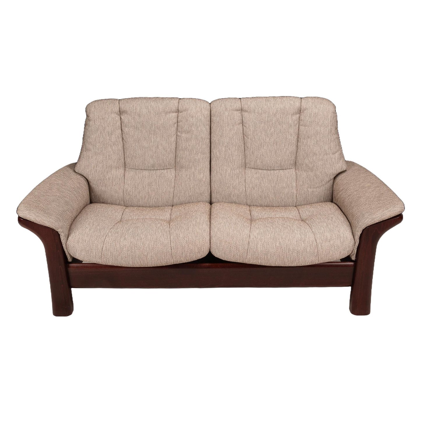 Ekornes Stressless Buckingham Reclining Loveseat Sofa W/ Rosewood Hue Frame in Woven Boucle Fabric Made in Norway , USA Shipping Available