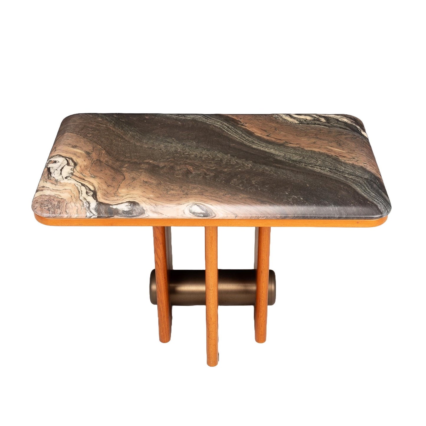 Bendixen Mid Century Danish Modern Marble and Teak Coffee Table W/ Cylinder Center MCM Vintage Unique Pop Piece USA Shipping Available