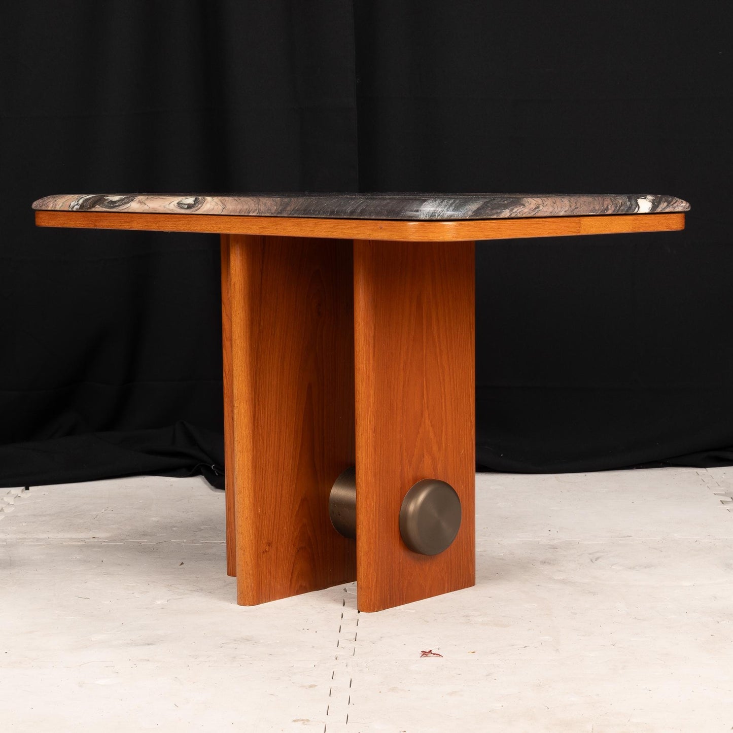 Bendixen Mid Century Danish Modern Marble and Teak Coffee Table W/ Cylinder Center MCM Vintage Unique Pop Piece USA Shipping Available