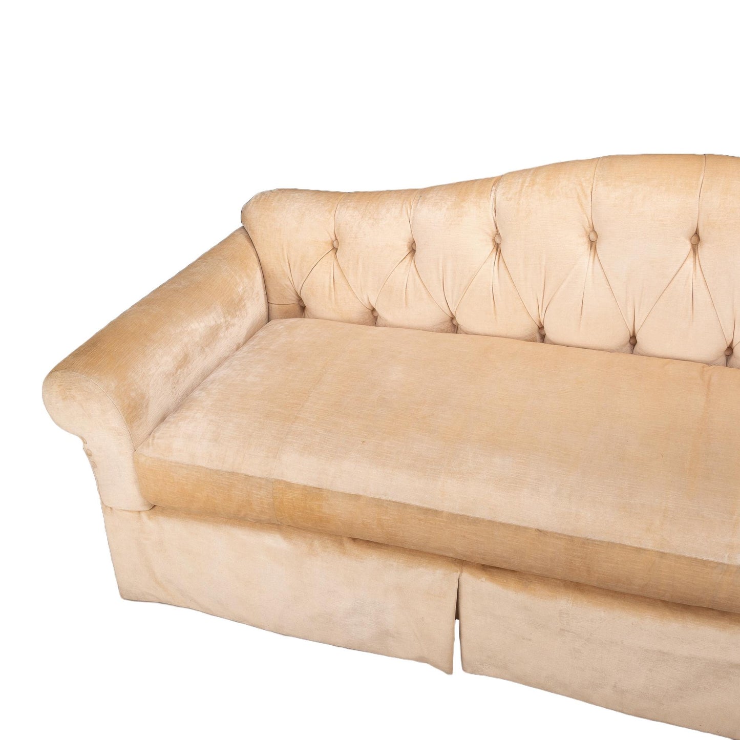 Baker Furniture Golden Beige Tufted Chesterfield Velvet Long Sofa Beautiful! High End Luxury Couch USA Shipping Available