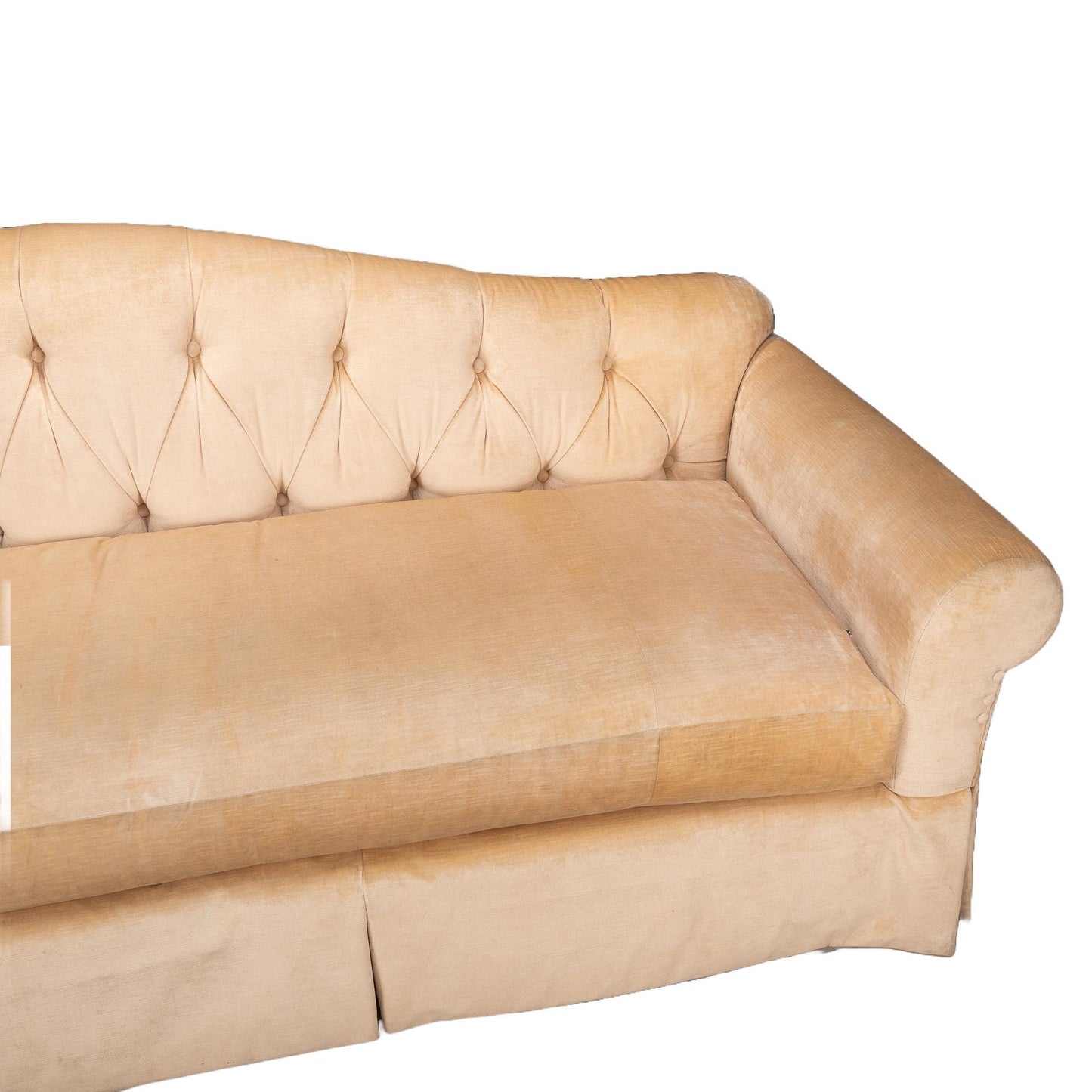 Baker Furniture Golden Beige Tufted Chesterfield Velvet Long Sofa Beautiful! High End Luxury Couch USA Shipping Available