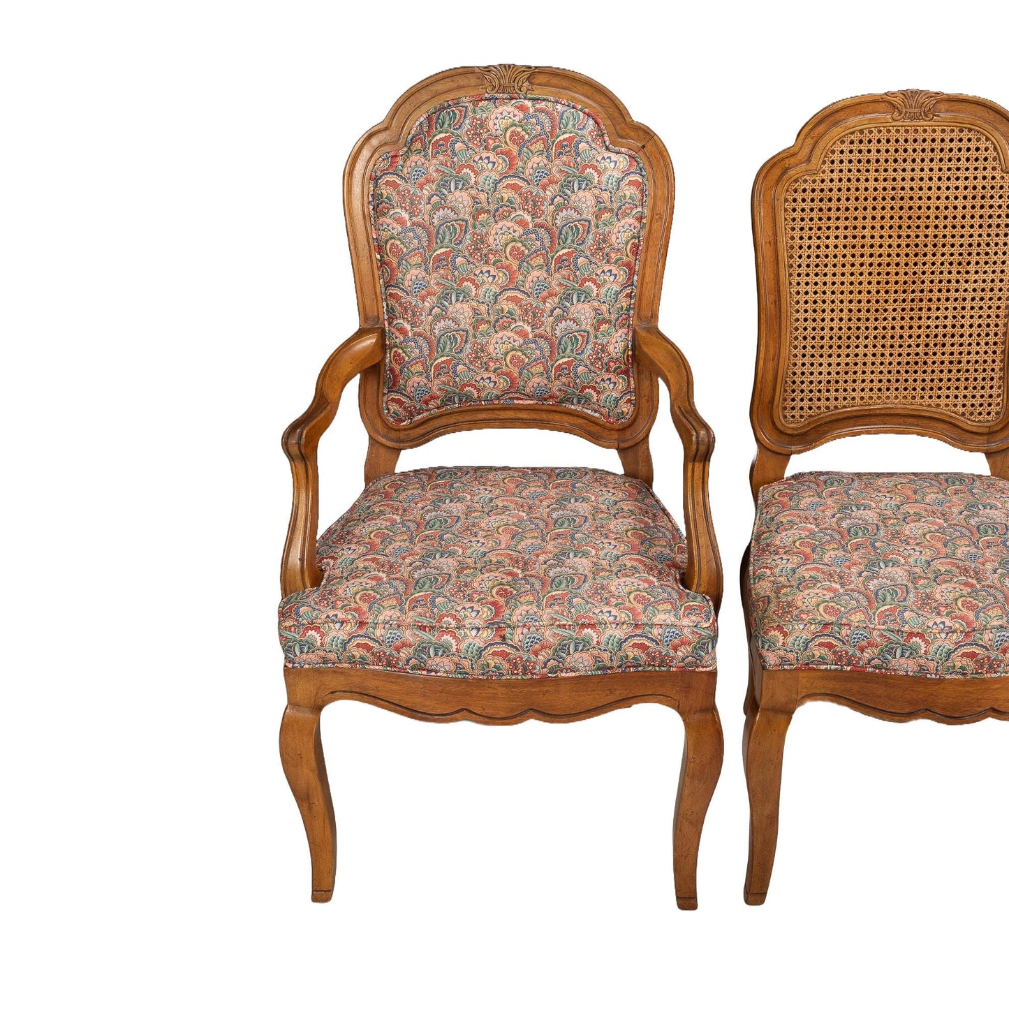 1970s Henredon Louis XV French Style Canned & Paisley Print Upholstered Dining Chairs - Set of 4 Nationwide Shipping Available