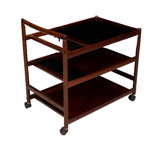 Rare 1970s Danish Rosewood Auto Trolley Bar Cart by Johannes Andersen for Dyrlund - MCM Vintage Mid Century - USA Shipping Available