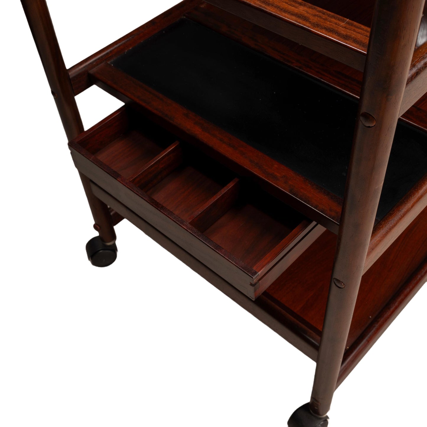 Rare 1970s Danish Rosewood Auto Trolley Bar Cart by Johannes Andersen for Dyrlund - MCM Vintage Mid Century - USA Shipping Available