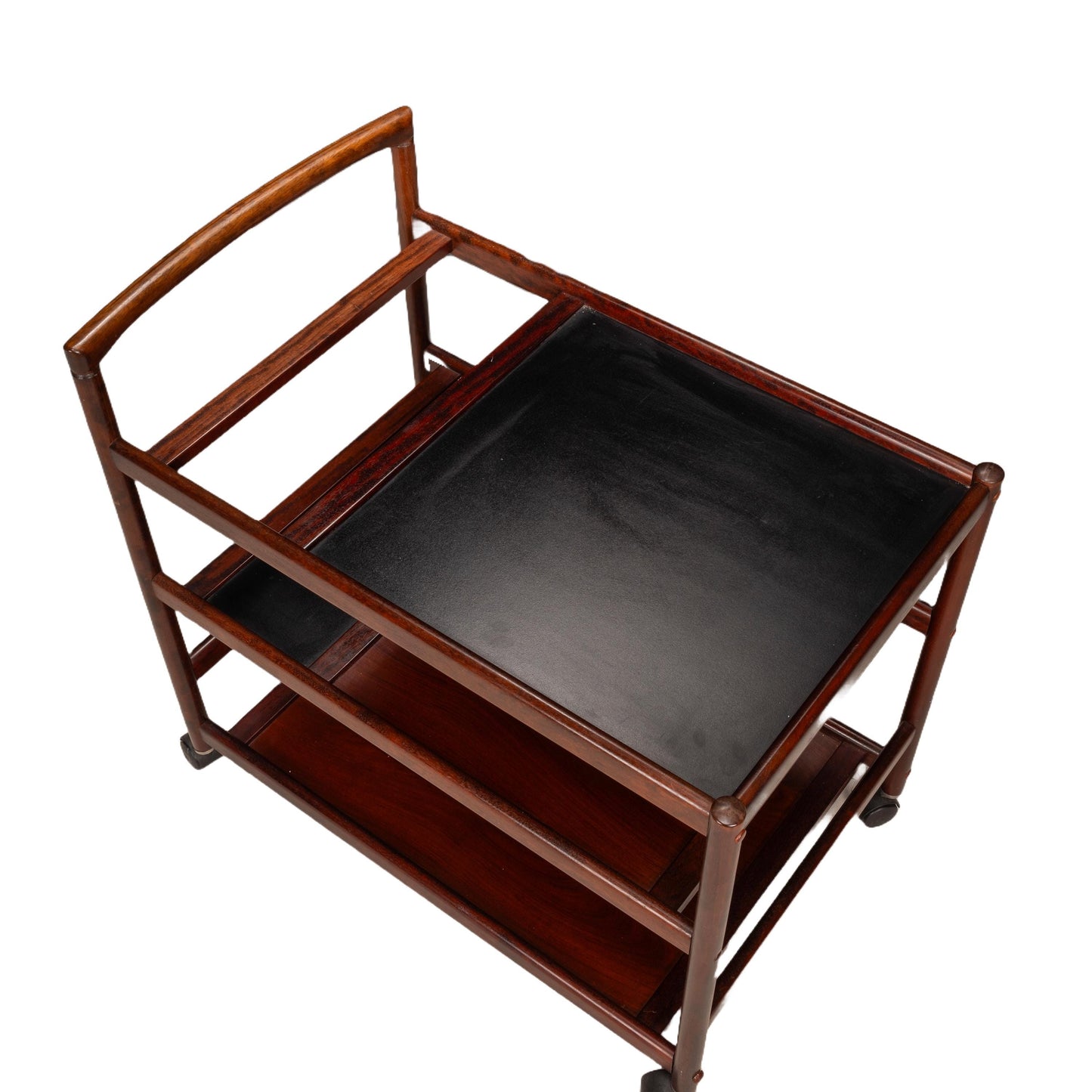 Rare 1970s Danish Rosewood Auto Trolley Bar Cart by Johannes Andersen for Dyrlund - MCM Vintage Mid Century - USA Shipping Available