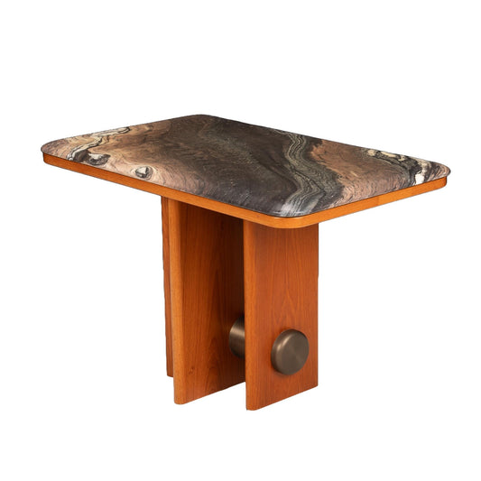 Bendixen Mid Century Danish Modern Marble and Teak Coffee Table W/ Cylinder Center MCM Vintage Unique Pop Piece USA Shipping Available