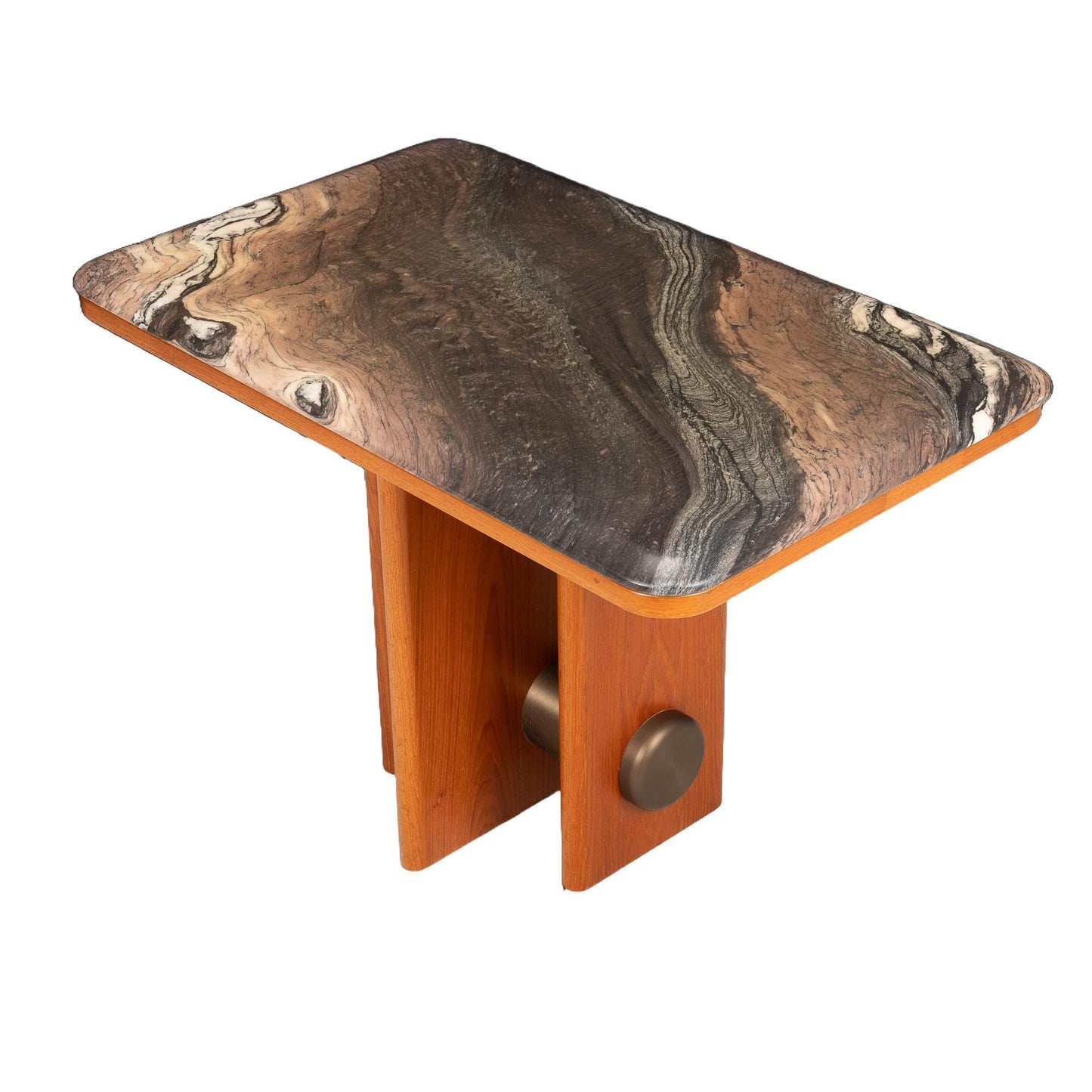 Bendixen Mid Century Danish Modern Marble and Teak Coffee Table W/ Cylinder Center MCM Vintage Unique Pop Piece USA Shipping Available