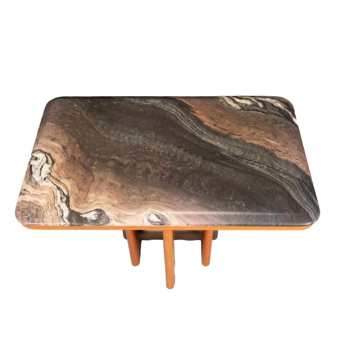 Bendixen Mid Century Danish Modern Marble and Teak Coffee Table W/ Cylinder Center MCM Vintage Unique Pop Piece USA Shipping Available