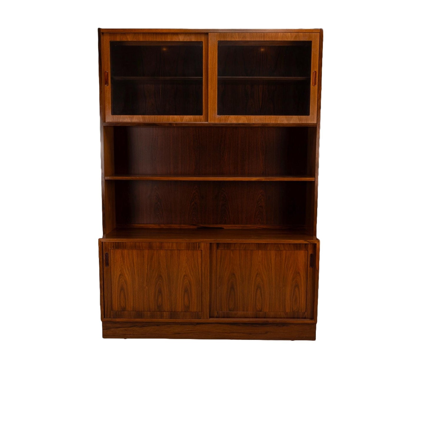 1980s Mid-Century Danish Modern Poul Hundevad Rosewood Veneer Buffet Hutch Bookcase Storage Unit Made in Denmark, USA Shipping Available