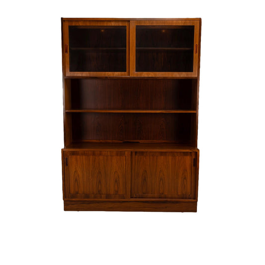 1980s Mid-Century Danish Modern Poul Hundevad Rosewood Veneer Buffet Hutch Bookcase Storage Unit Made in Denmark, USA Shipping Available