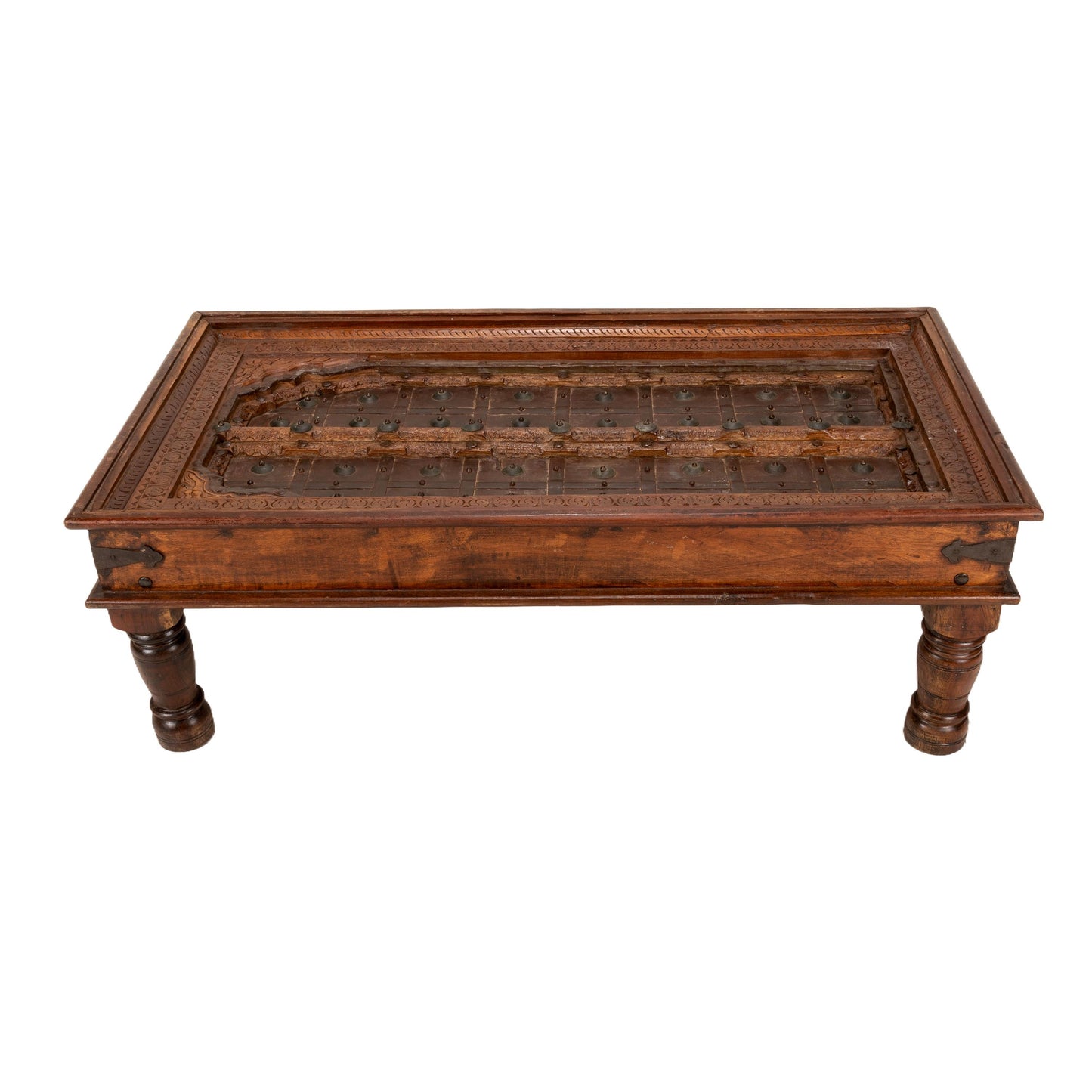 19th Century Indian Sheesham Wood and Iron Exterior Door Conversion Coffee Table, Amazing Statement Piece, USA Shipping Available