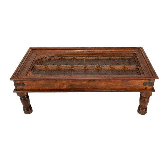 19th Century Indian Sheesham Wood and Iron Exterior Door Conversion Coffee Table, Amazing Statement Piece, USA Shipping Available