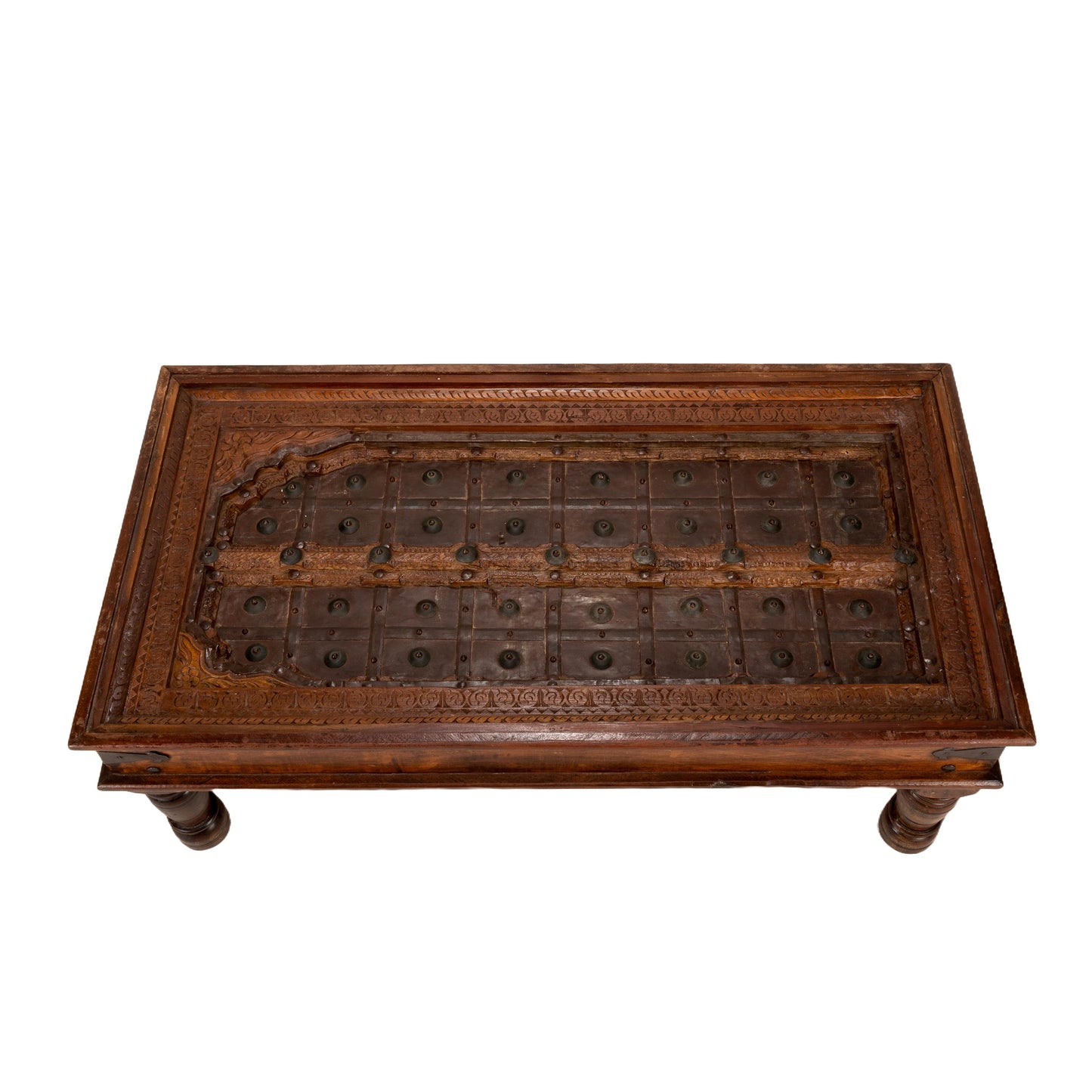 19th Century Indian Sheesham Wood and Iron Exterior Door Conversion Coffee Table, Amazing Statement Piece, USA Shipping Available