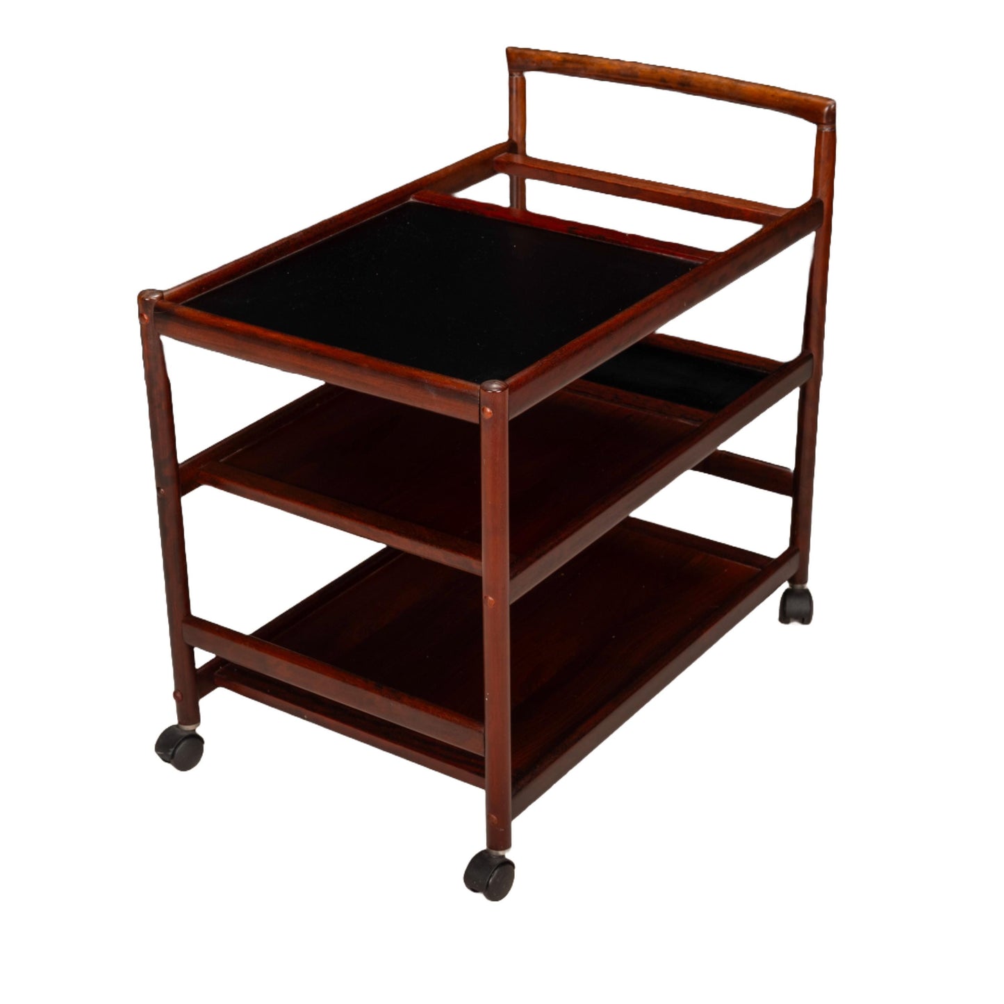 Rare 1970s Danish Rosewood Auto Trolley Bar Cart by Johannes Andersen for Dyrlund - MCM Vintage Mid Century - USA Shipping Available