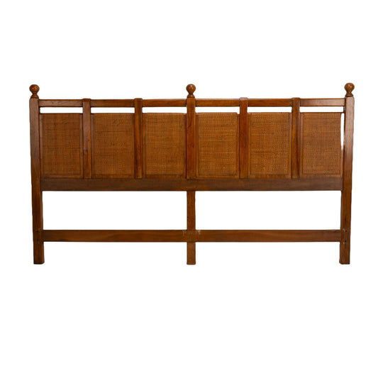 1950s Mid Century Modern Cane Wicker King Headbaord - Vintage MCM Boho Chic Bed Bedframe , Unique Piece USA Made