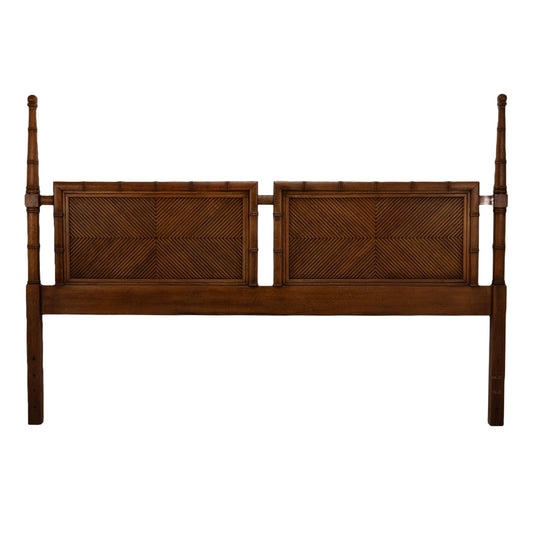Vintage Mid Century Modern Faux Bamboo Pencil Reed Backed King Bed Headboard - MCM Boho Chic Hollywood Regency , Unique Piece!