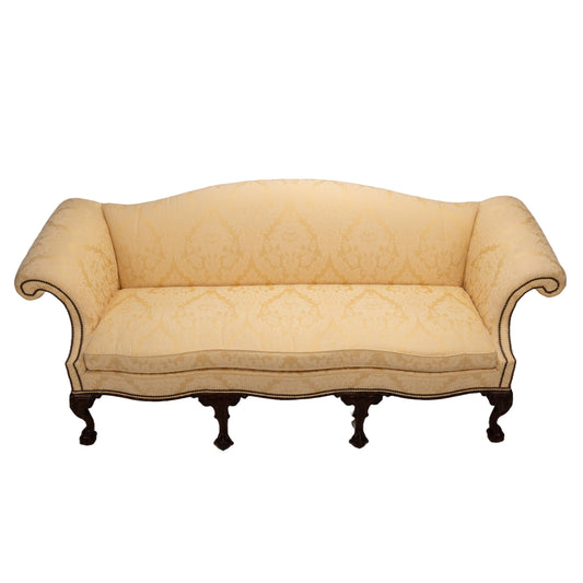 Vintage Baker Furniture Camel Back Claw Footed & Studded Sofa , Chippendale English Style , Original Upholstery , Gorgeous Piece