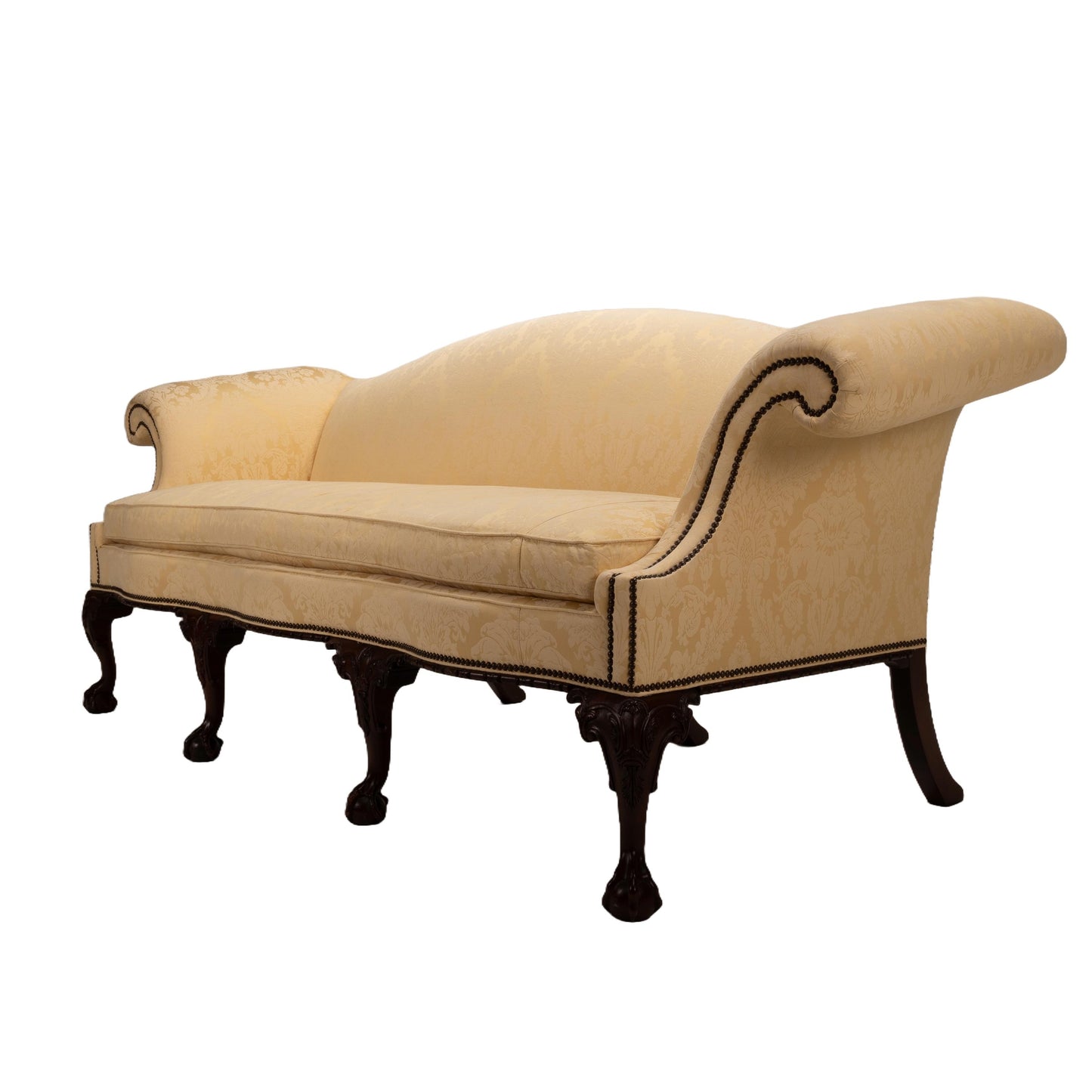 Vintage Baker Furniture Camel Back Claw Footed & Studded Sofa , Chippendale English Style , Original Upholstery , Gorgeous Piece