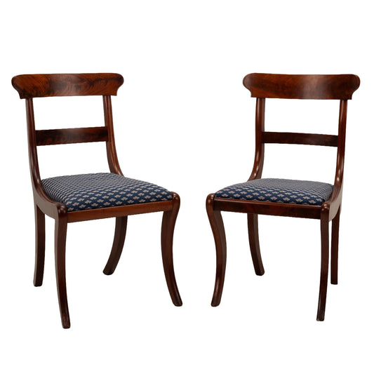 Early 19th Century Antique Federal Flame Mahogany Dining Chairs - a Pair , Early 1800s Craftsmanship, Gorgeous Details