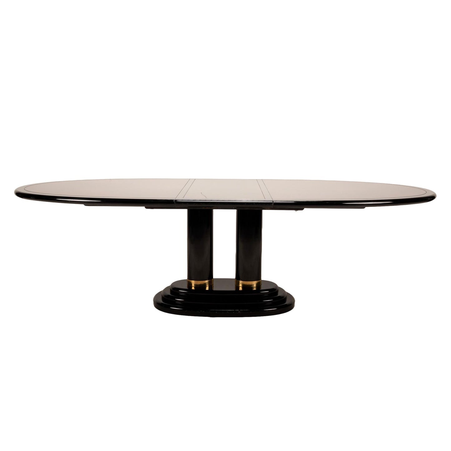 Henredon Furniture Scene Three III Asian Inspired Hollywood Regency 100" Oval Pedestal Dining Table , Black Lacquer and Burl Wood Finish