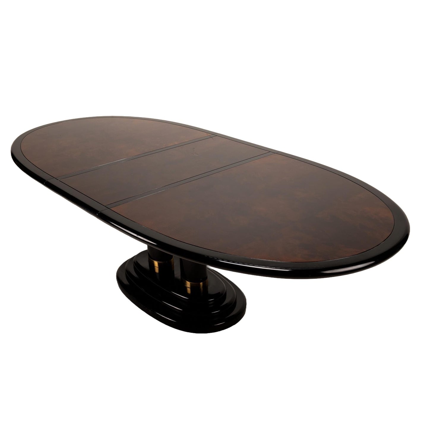 Henredon Furniture Scene Three III Asian Inspired Hollywood Regency 100" Oval Pedestal Dining Table , Black Lacquer and Burl Wood Finish