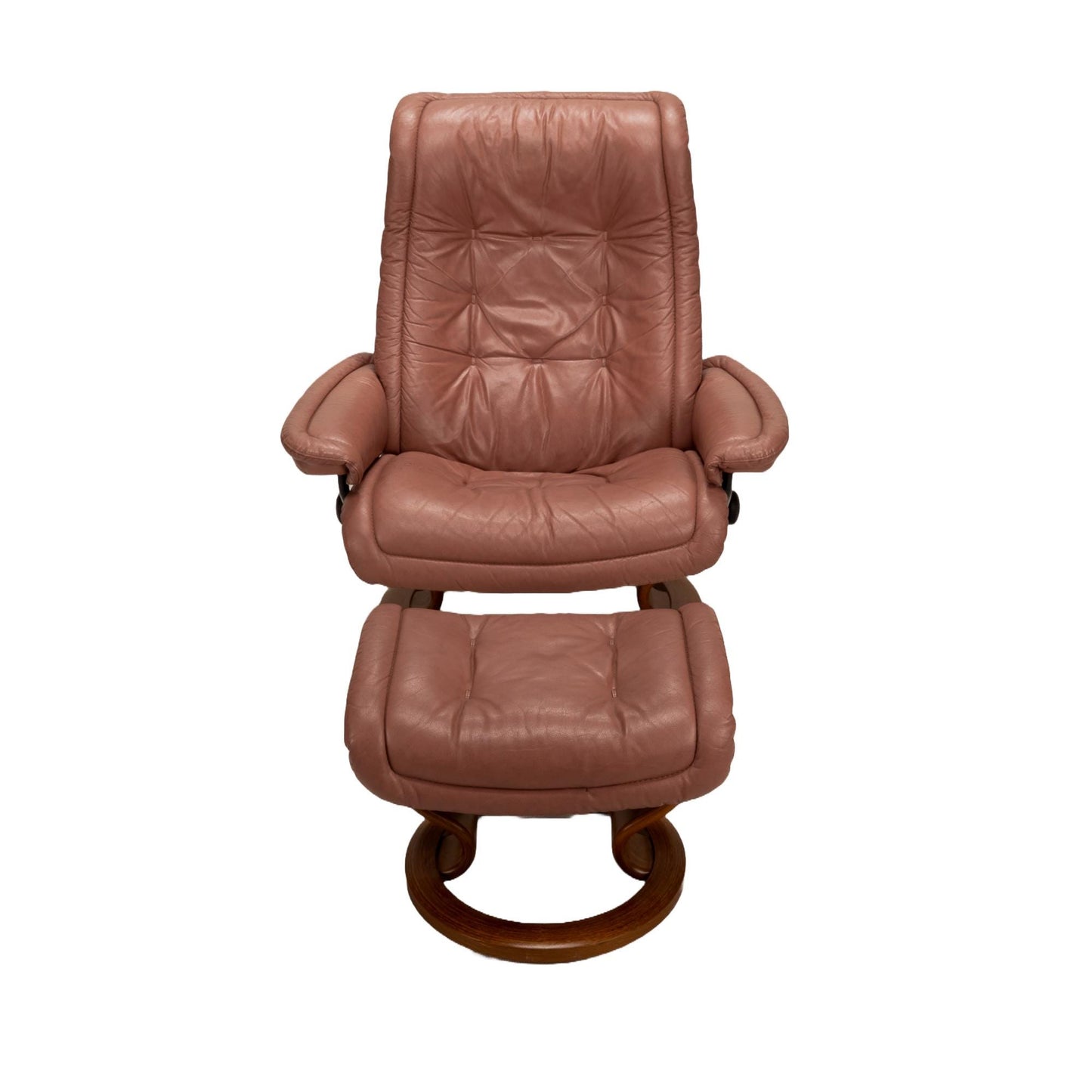 Large Ekornes Stressless Royal Recliner Chair + Ottoman in Mauve Pink - Norway , Classic Scandinavian Design, Unique Tufted Model