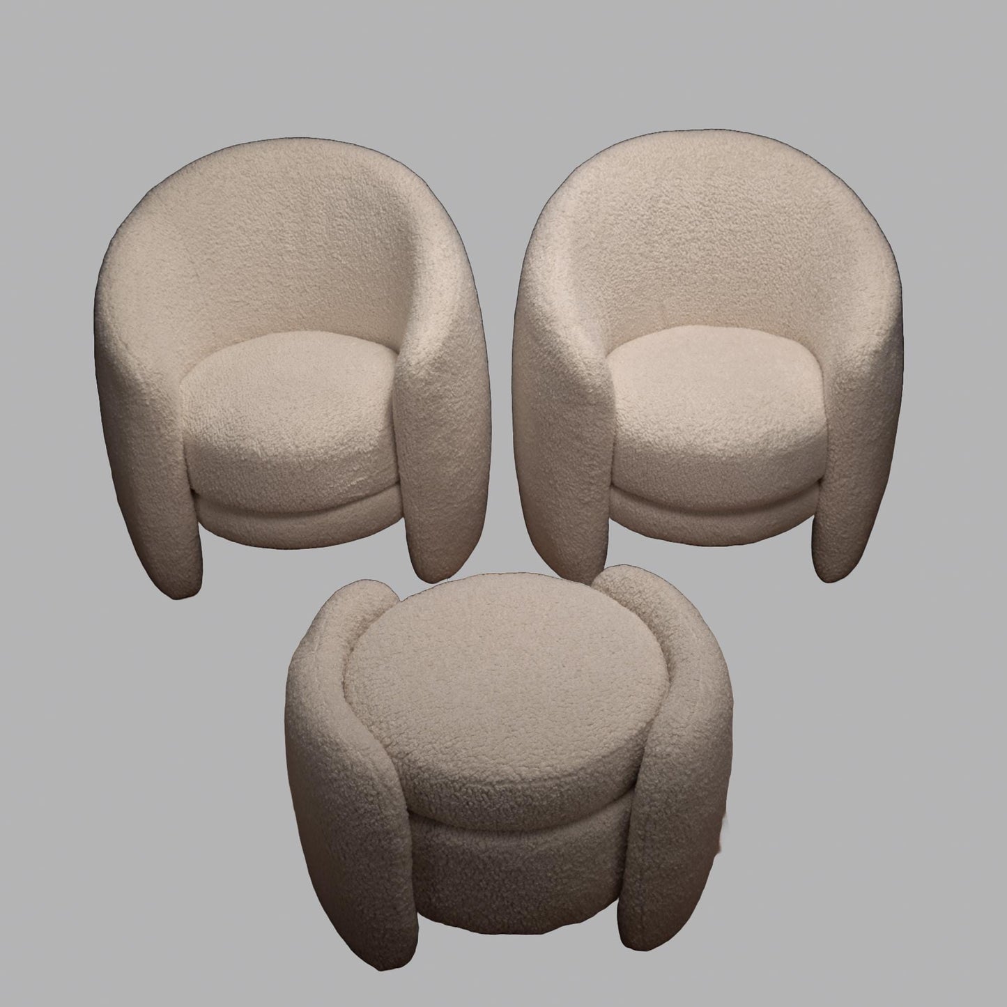 Crate & Barrel Fernie Accent Chairs Ottoman - Boucle Vegan Lamb Fur Upholstery , 3700 MSRP , Discontinued CB2
