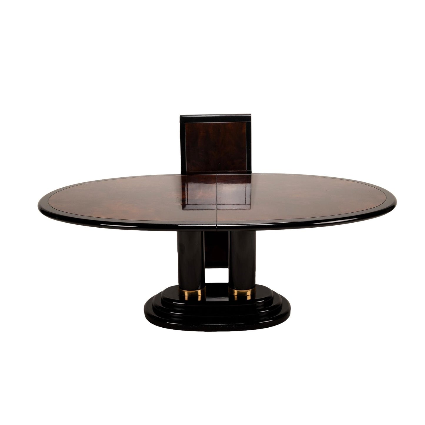 Henredon Furniture Scene Three III Asian Inspired Hollywood Regency 100" Oval Pedestal Dining Table , Black Lacquer and Burl Wood Finish