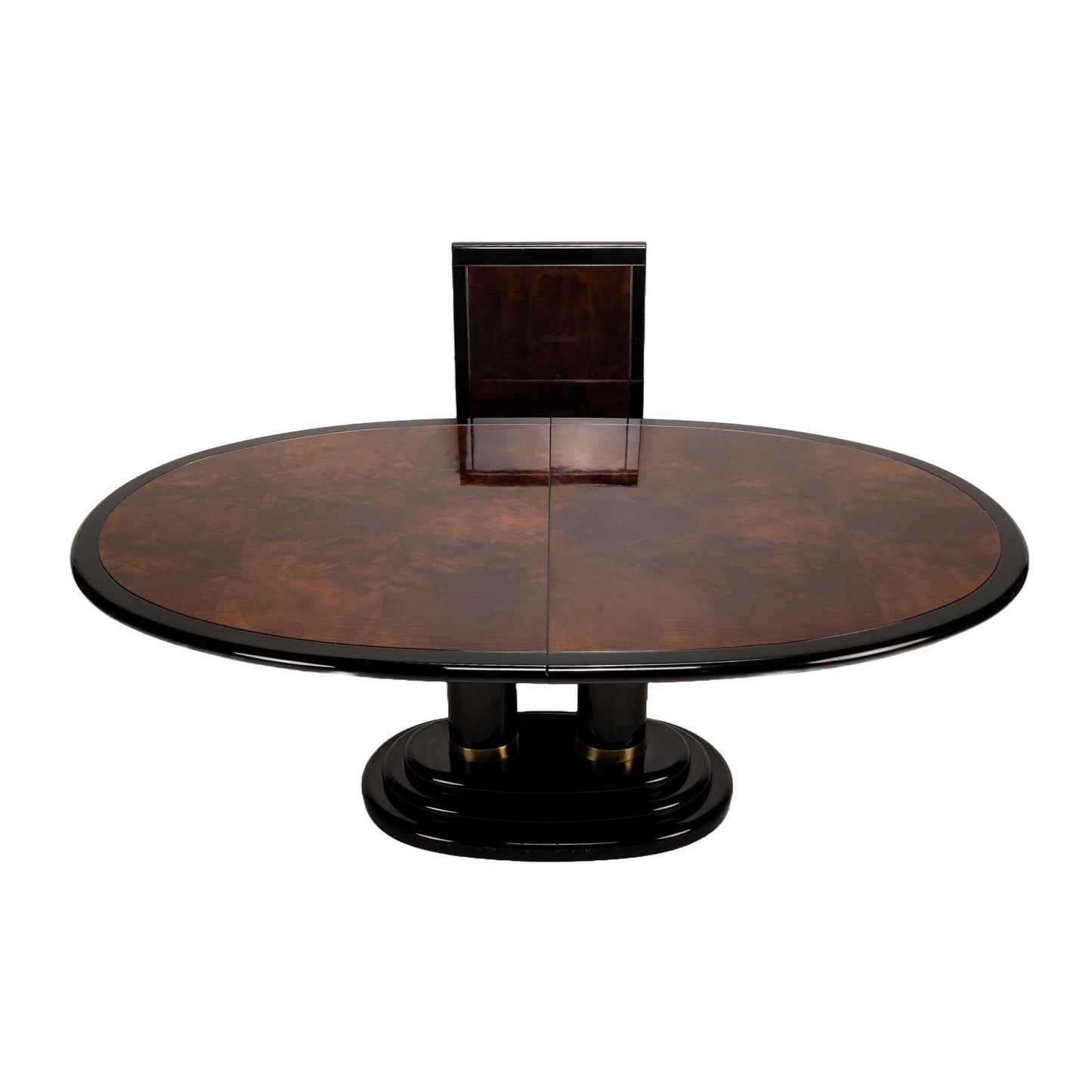 Henredon Furniture Scene Three III Asian Inspired Hollywood Regency 100" Oval Pedestal Dining Table , Black Lacquer and Burl Wood Finish