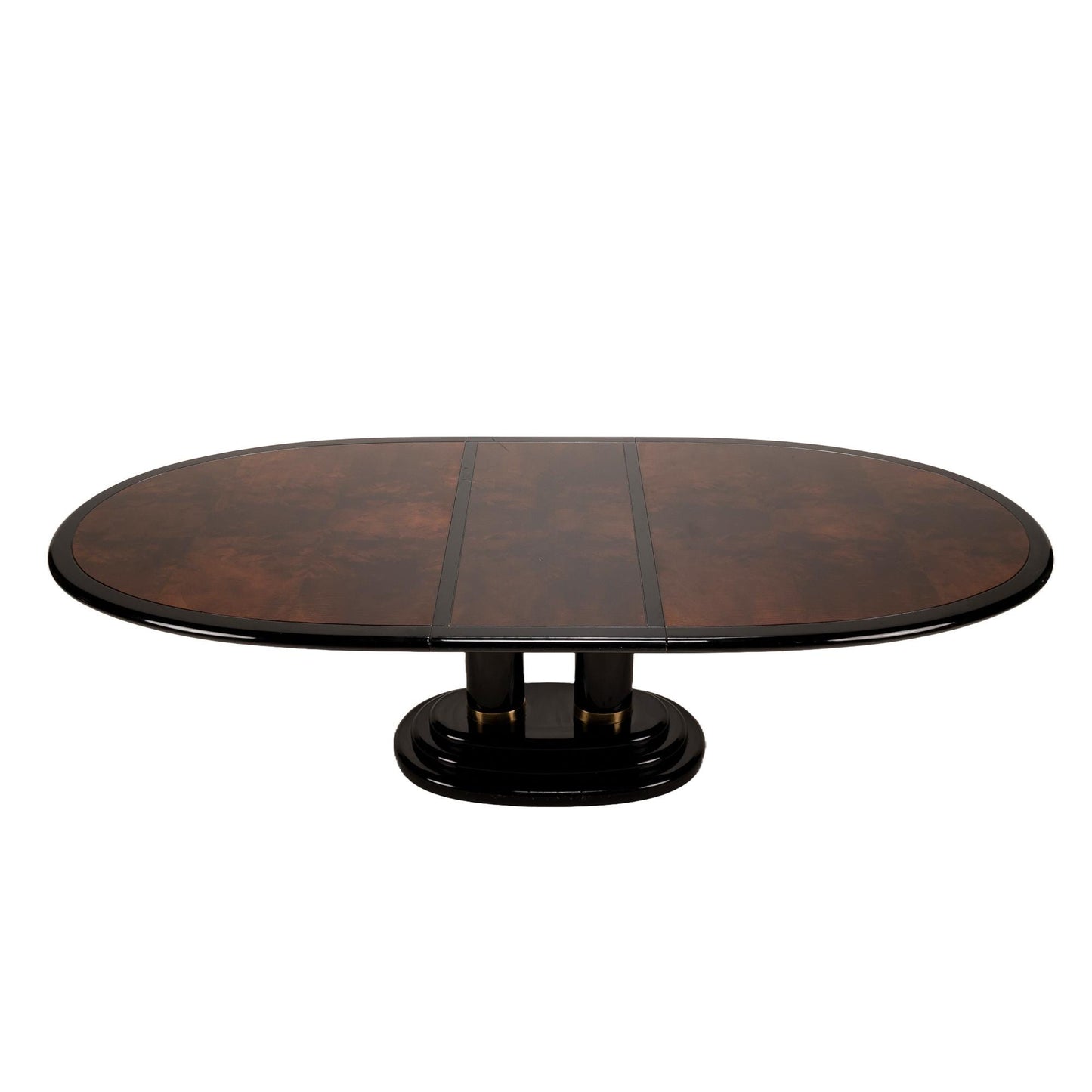 Henredon Furniture Scene Three III Asian Inspired Hollywood Regency 100" Oval Pedestal Dining Table , Black Lacquer and Burl Wood Finish