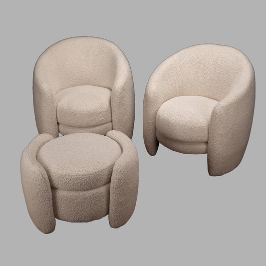 Crate & Barrel Fernie Accent Chairs Ottoman - Boucle Vegan Lamb Fur Upholstery , 3700 MSRP , Discontinued CB2